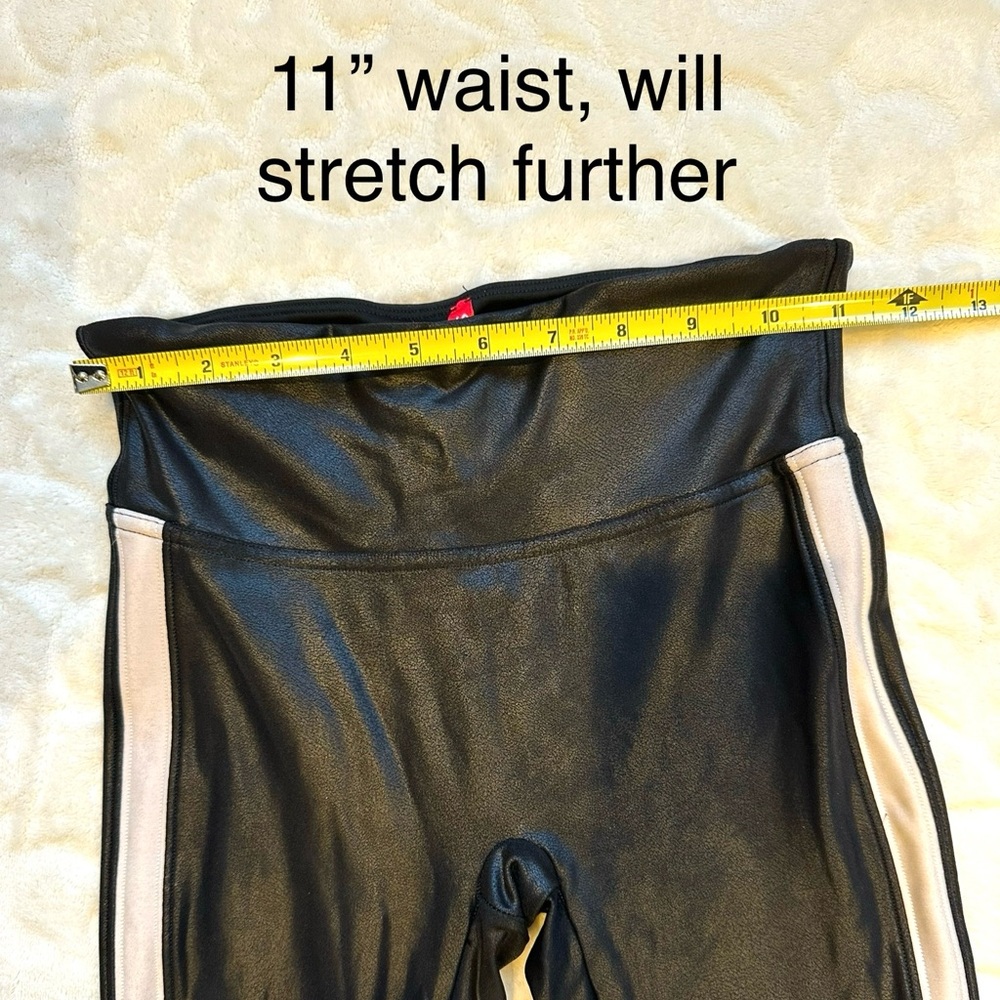 SPANX Black Faux-Leather Leggings with White Side Stripe - Picture 5 of 11